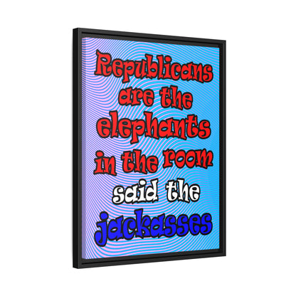 donkeys and elephants - framed canvas art (light blue-purple wave)
