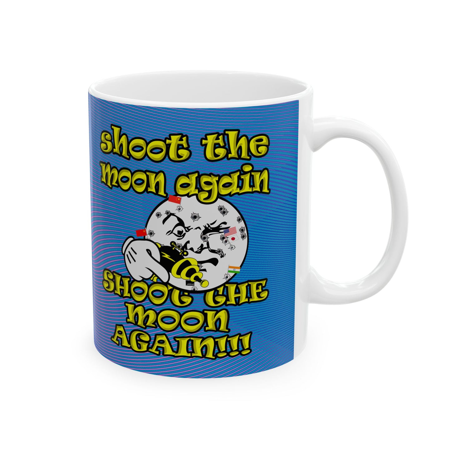 shoot the moon again - White Mug (light blue-purple wave)