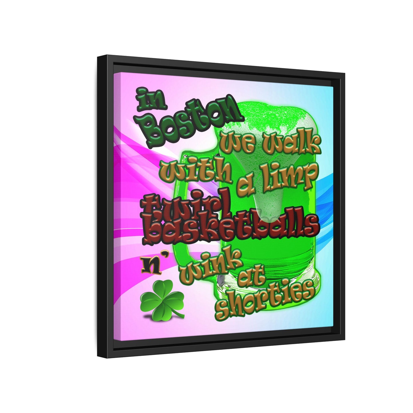 celtics logo - framed canvas art (light blue-pink wave)