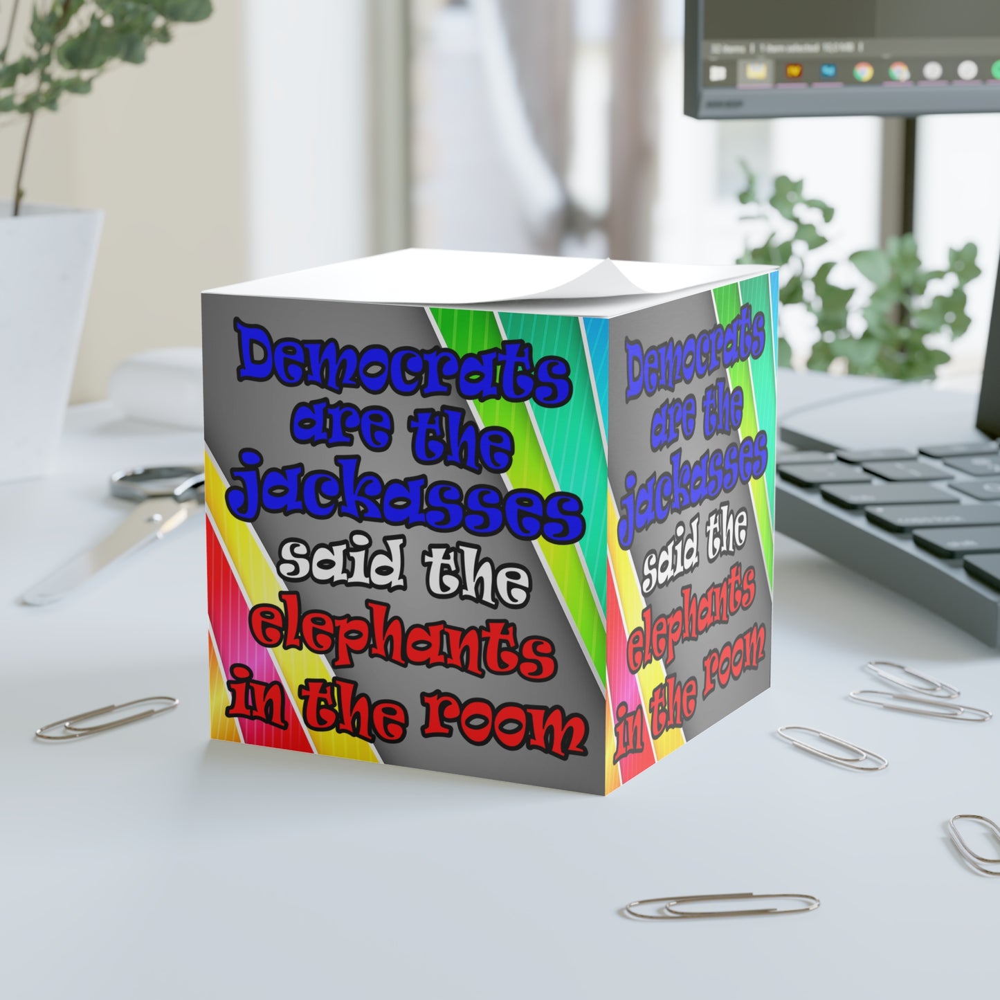 donkeys and elephants - note cube (rainbow split)