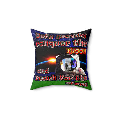 defy conquer reach - Faux Suede Square Pillow - ('snoops' background)