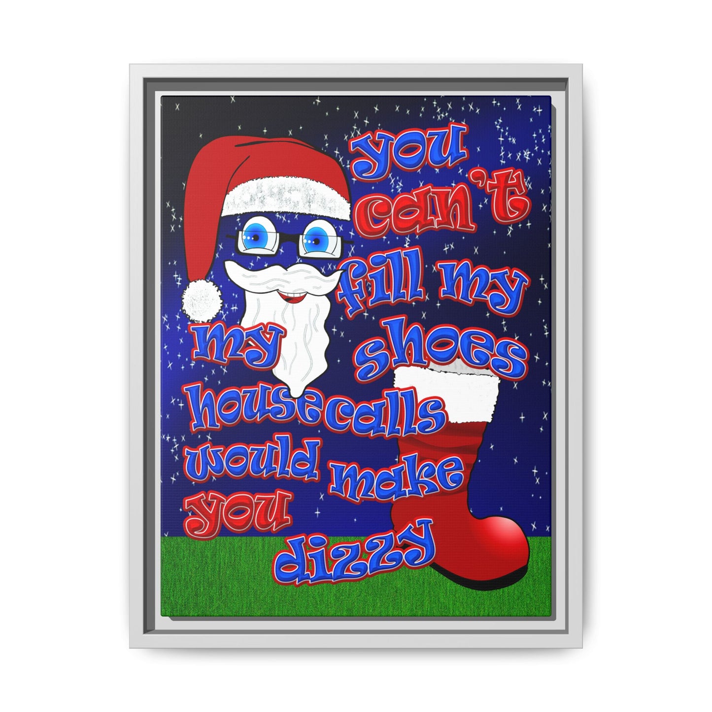 santa's shoes - framed canvas art ('snoops' background)