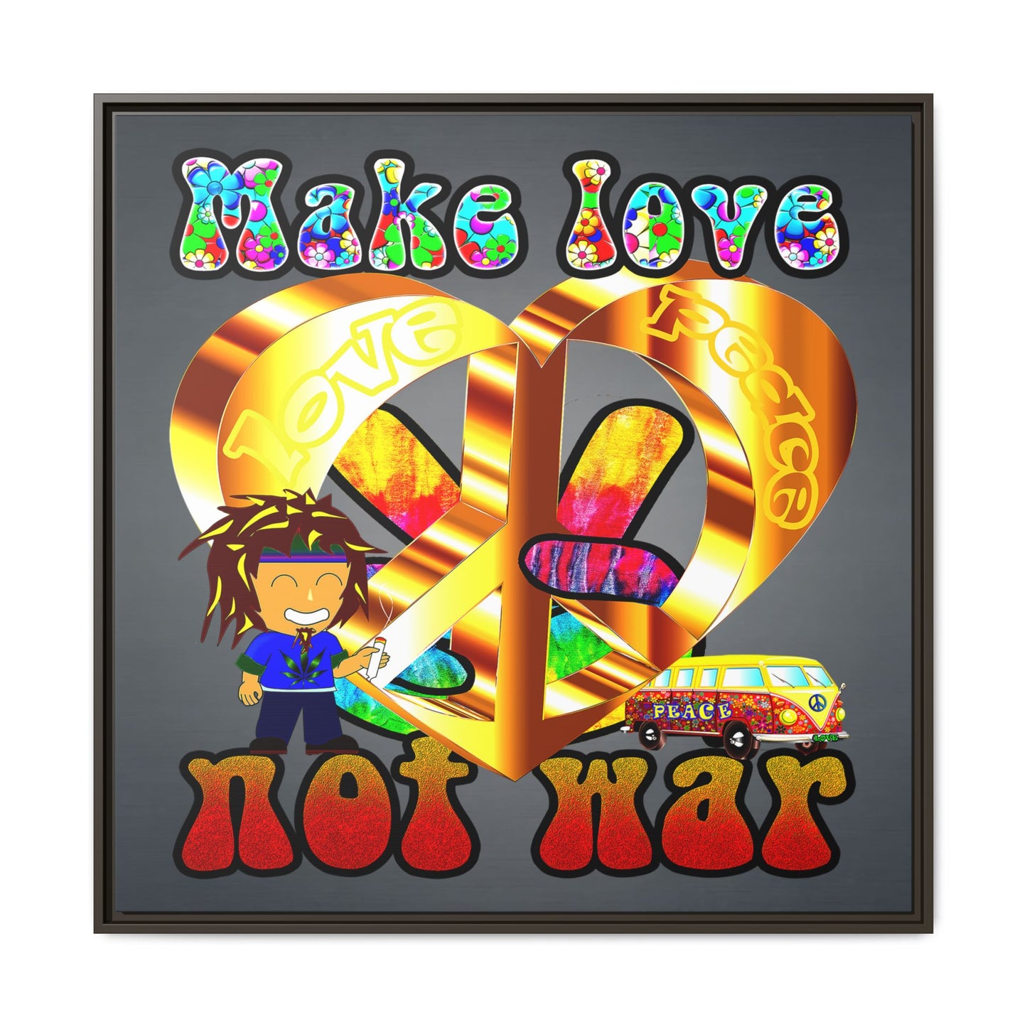 love peace - framed canvas art (grey-light grey)
