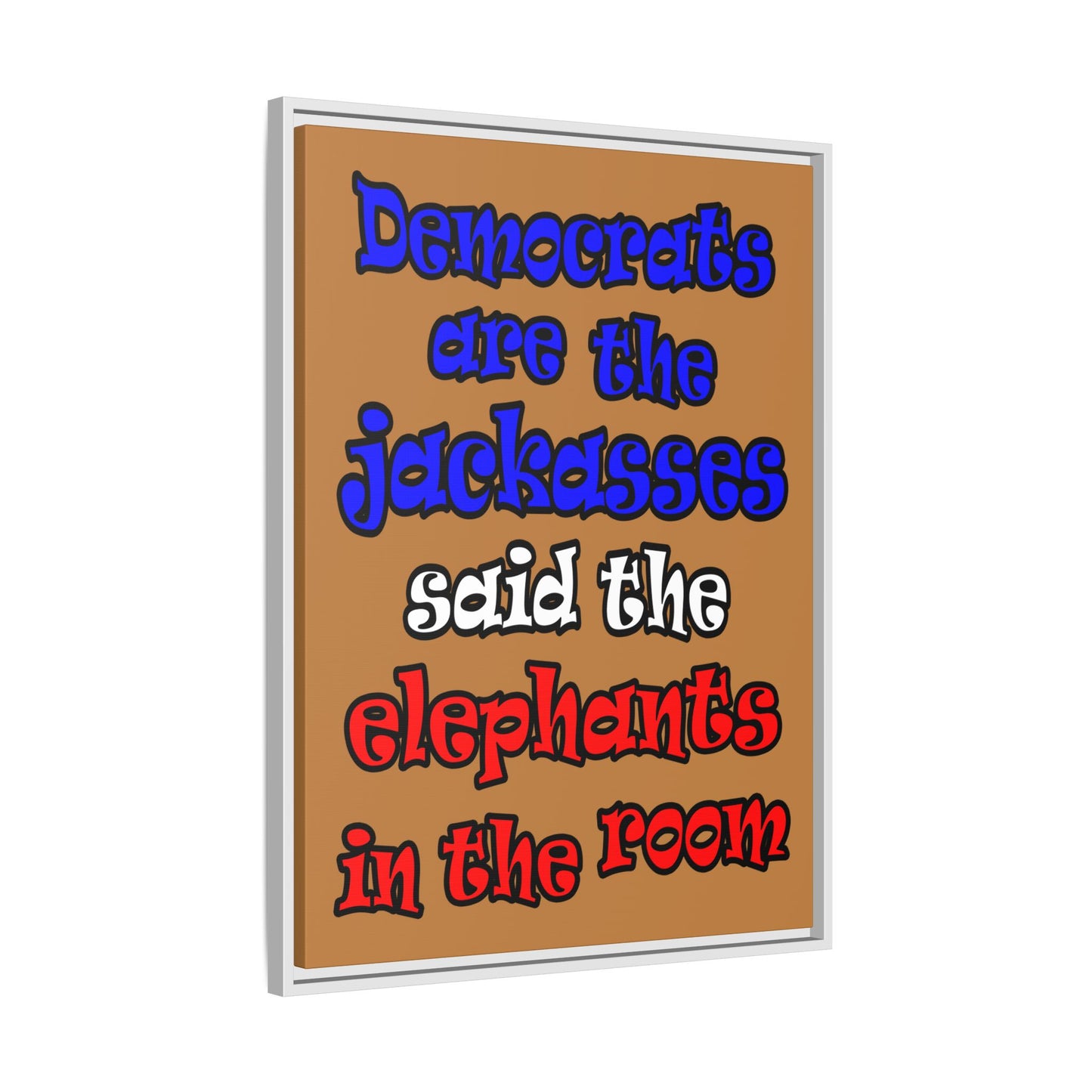 donkeys and elephants - framed canvas art (light brown)