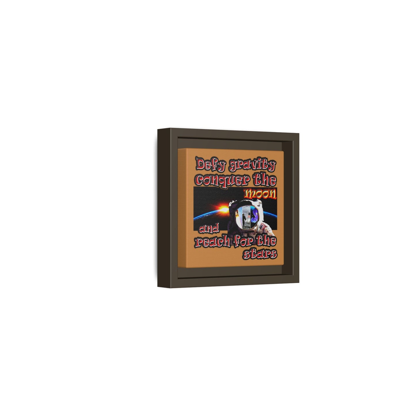 defy conquer reach - framed canvas art (light brown)