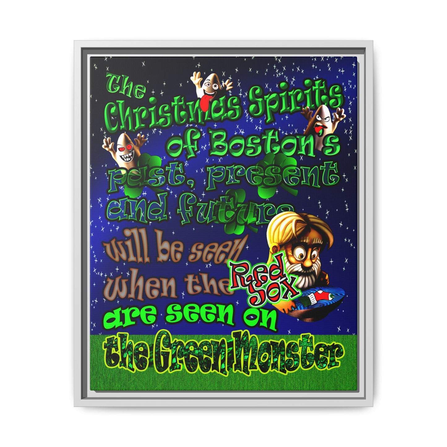 christmas spirits of boston - framed canvas art ('snoops' background)