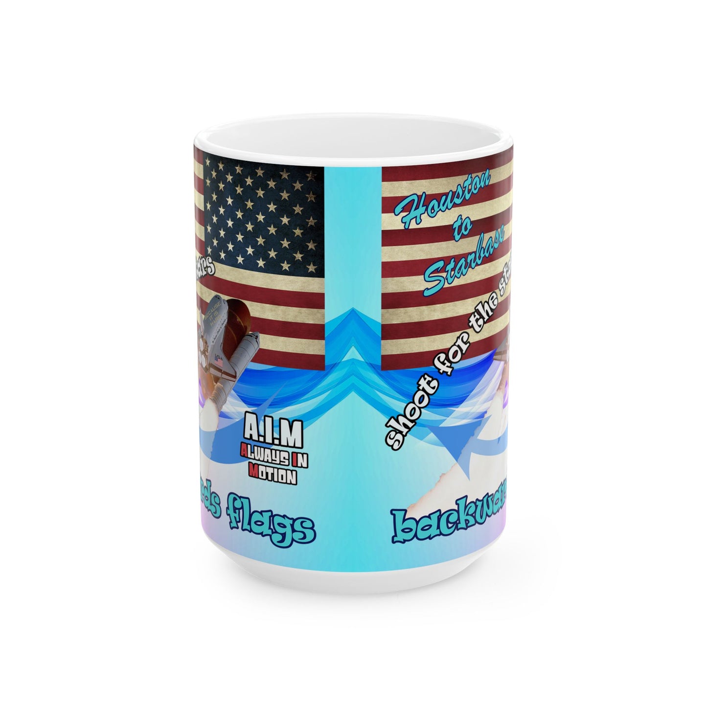 shoot for the stars - White Mug (light blue-pink wave)