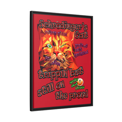 schrodinger's cat - framed canvas art (dark red)