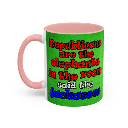 donkeys and elephants - Accent Mug (green turf)