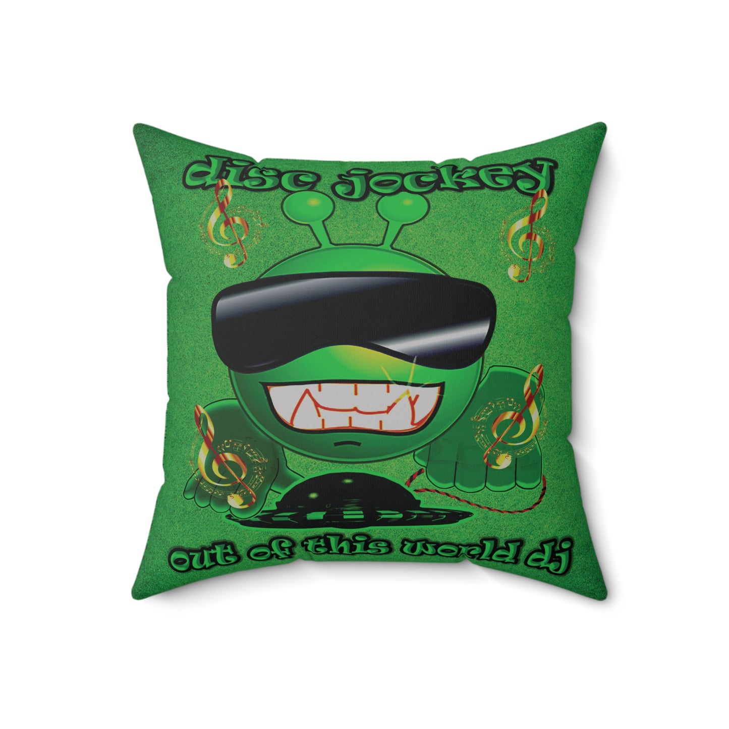 disc jockey - Spun Polyester Square Pillow - (green turf)