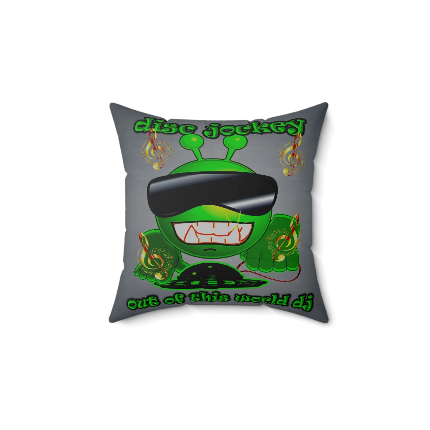 disc jockey - Spun Polyester Square Pillow - (grey-light grey)