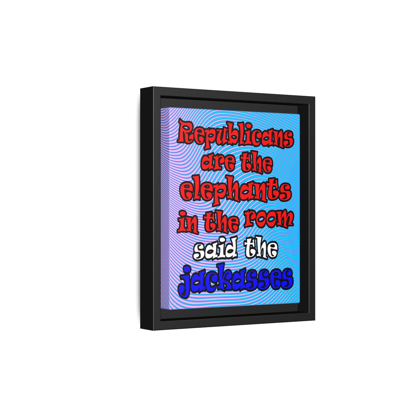 donkeys and elephants - framed canvas art (light blue-purple wave)