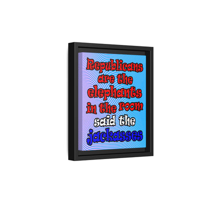donkeys and elephants - framed canvas art (light blue-purple wave)