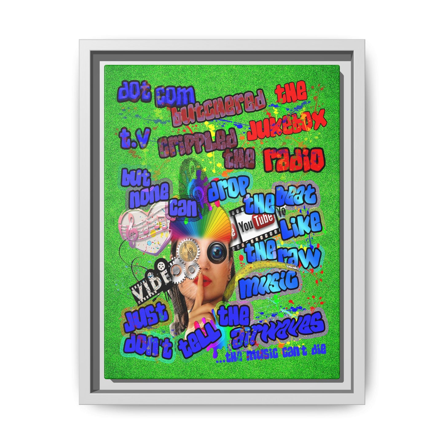 drop the beat - framed canvas art (green turf)