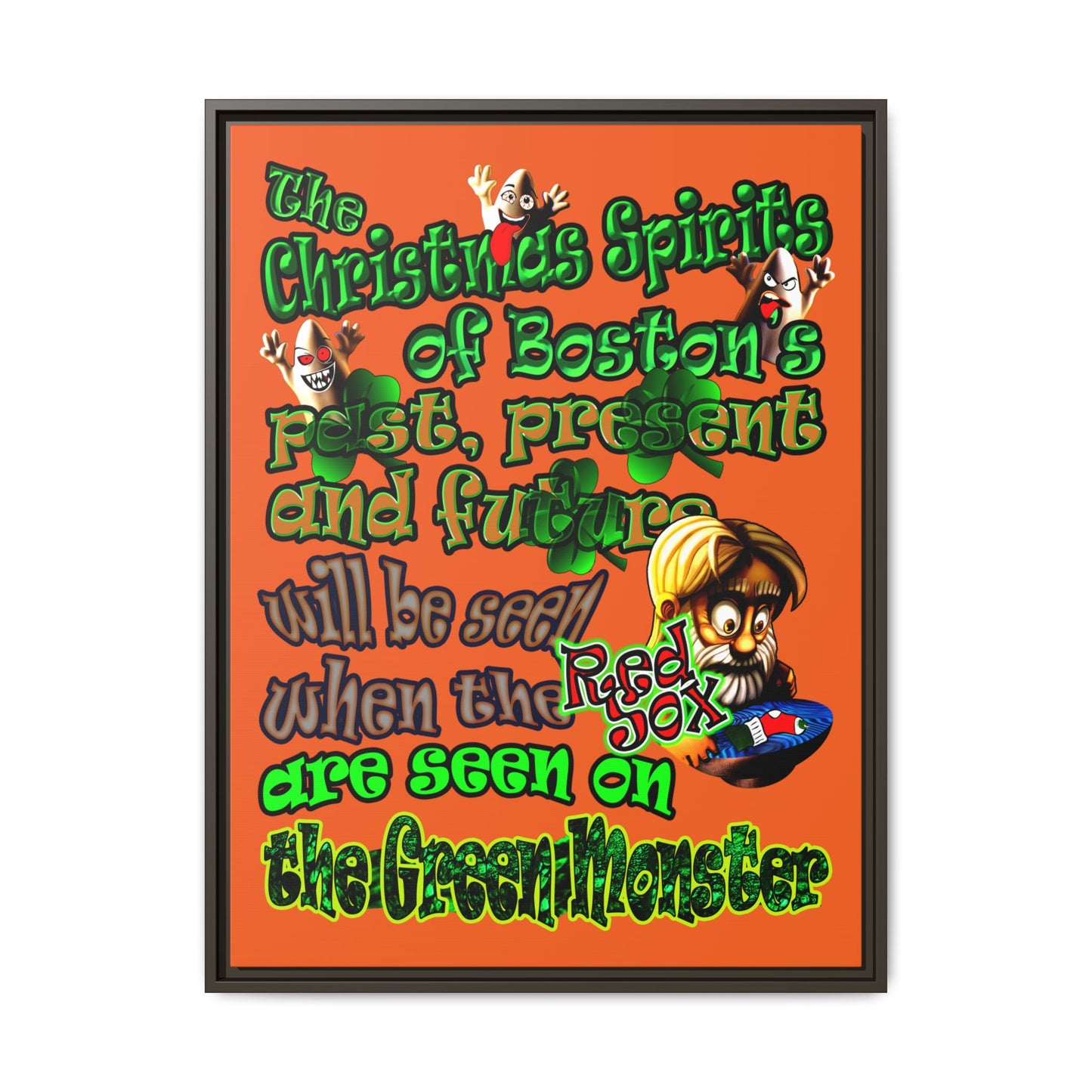 christmas spirits of boston - framed canvas art (orange)