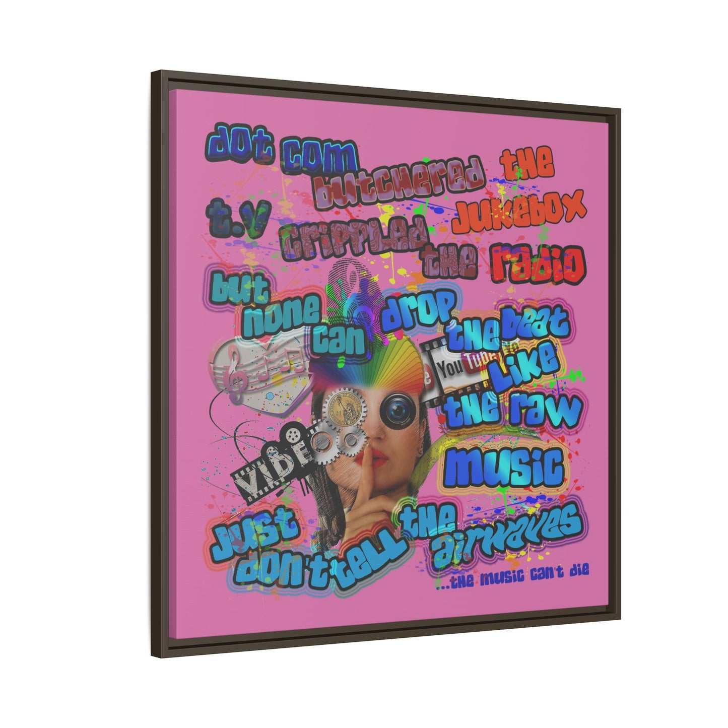drop the beat - framed canvas art (light pink)
