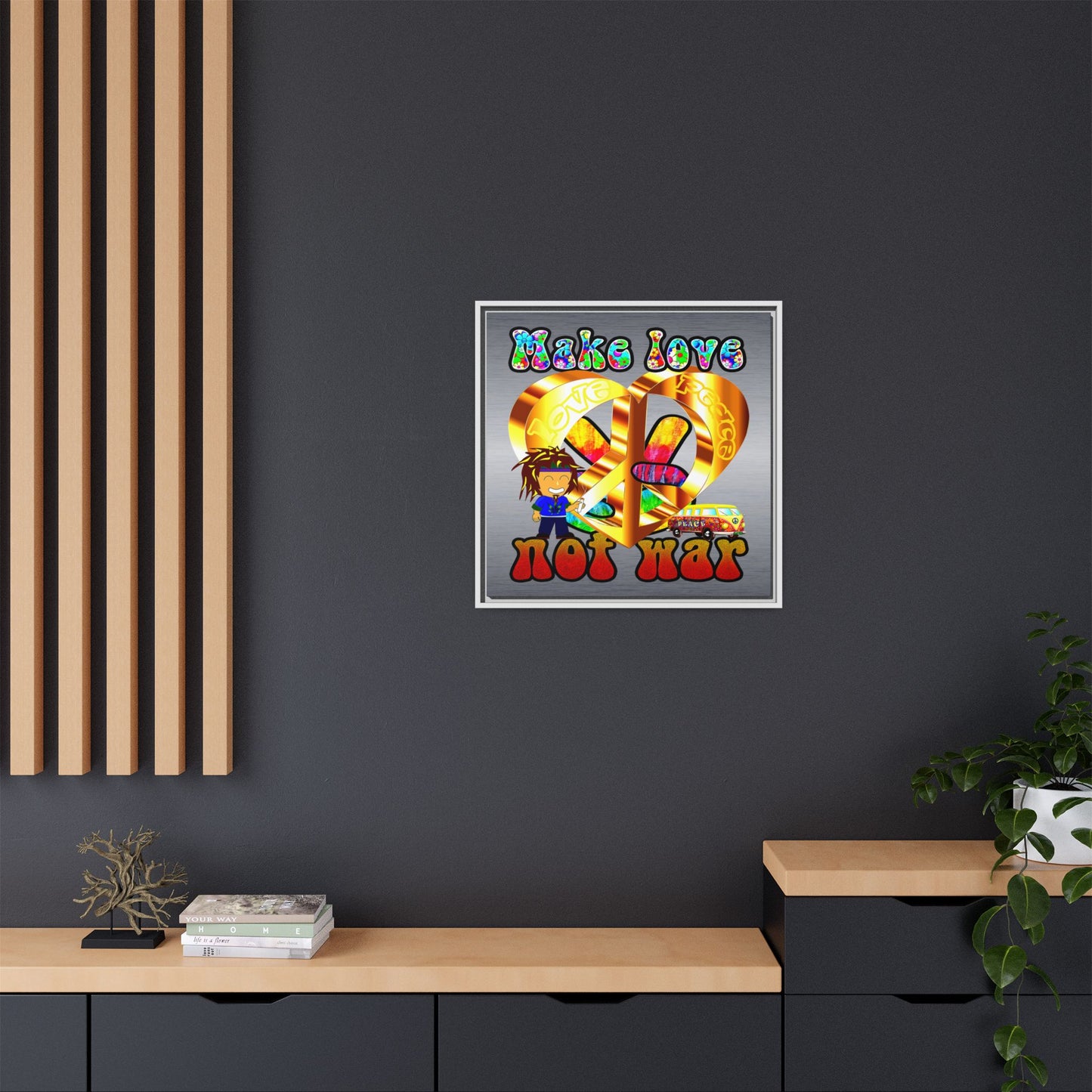 love peace - framed canvas art (brushed nickel)