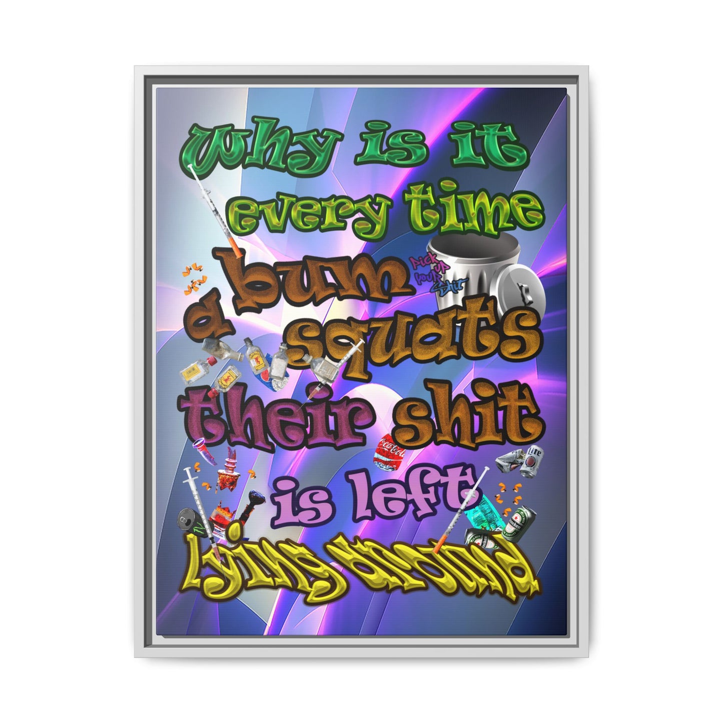 the bum's shit - framed canvas art (grey-pink wave)