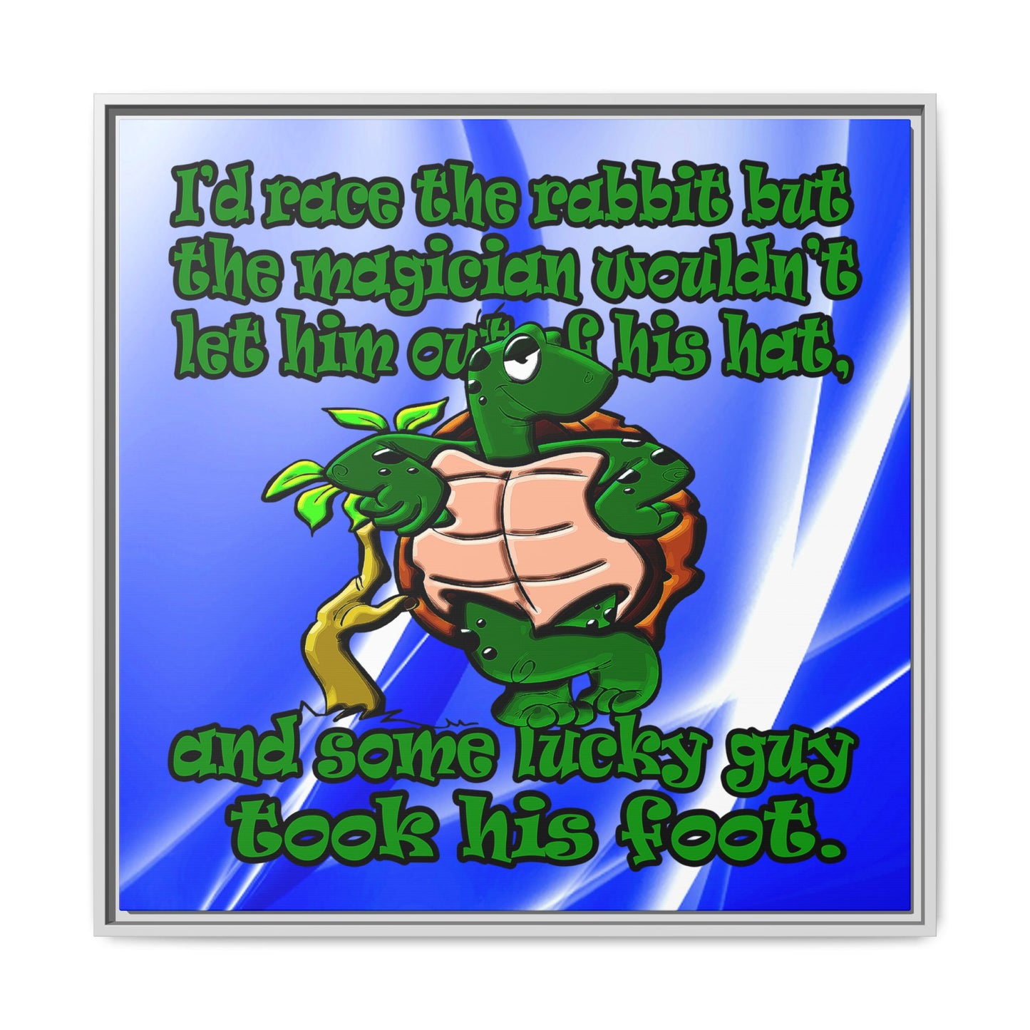 turtle race - framed canvas art (blue-white wave)