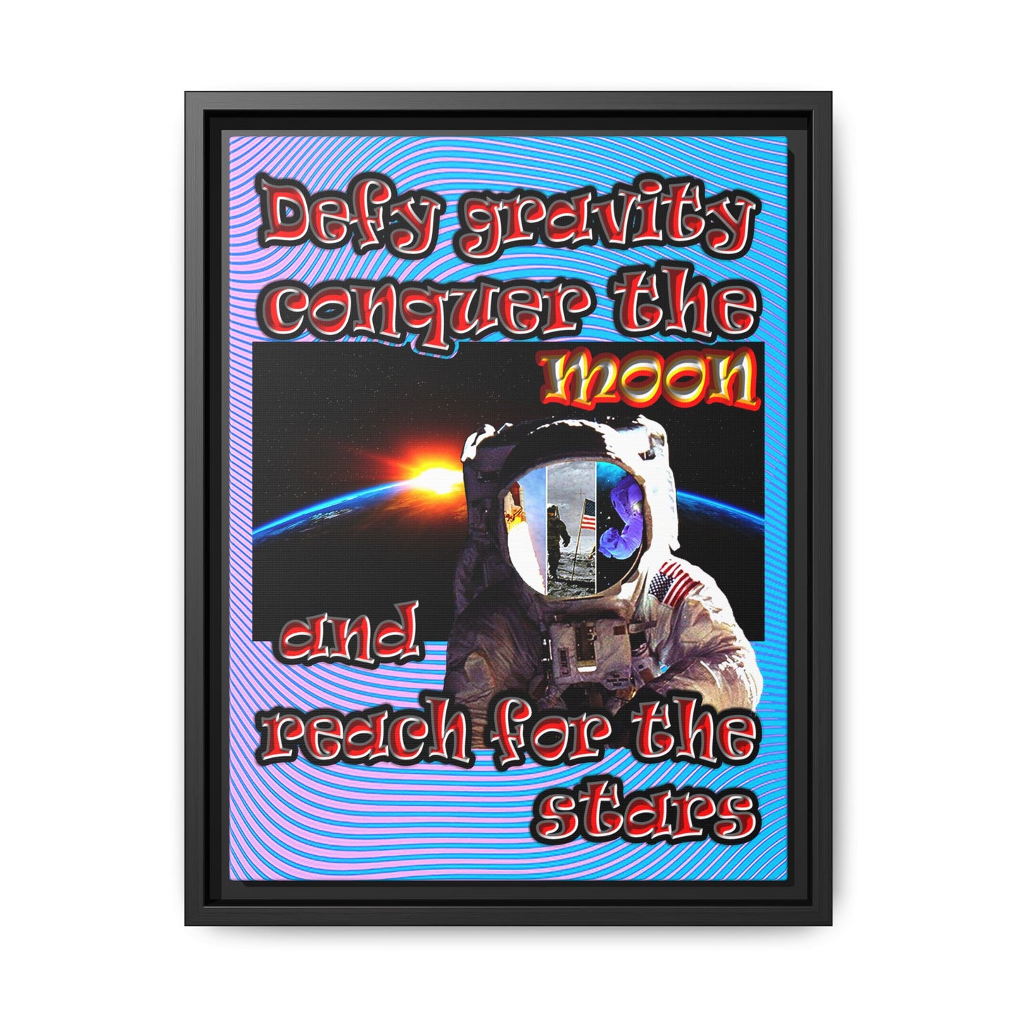 defy conquer reach - framed canvas art (light blue-purple wave)