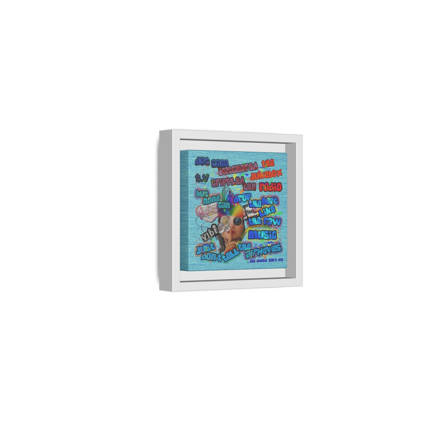 drop the beat - framed canvas art (faded blue)