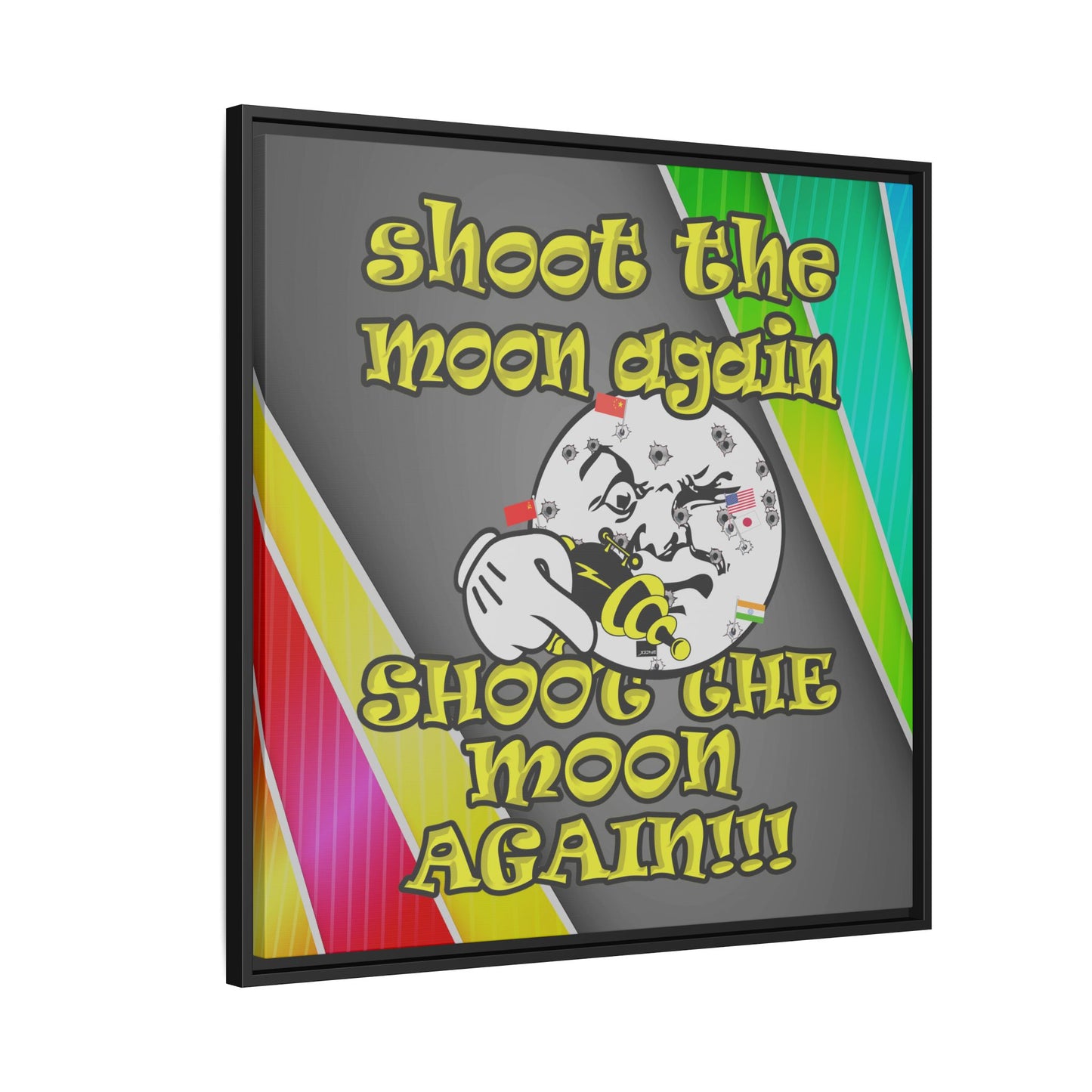 shoot the moon again - framed canvas art (rainbow split)