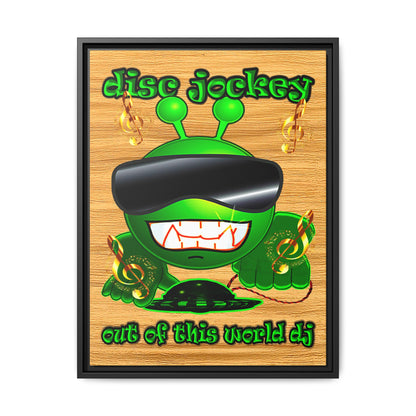 disc jockey - framed canvas art (butterscotch wood finish)