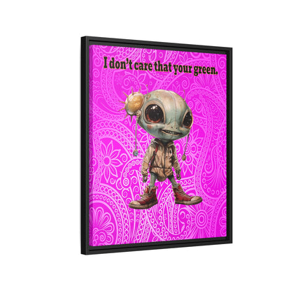 I don't care that your green - framed canvas art (pink swirl)