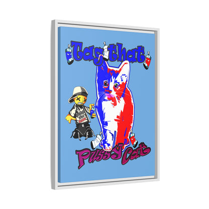 tag that - framed canvas art (light blue)