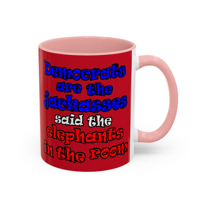 donkeys and elephants - Accent Mug (dark red)