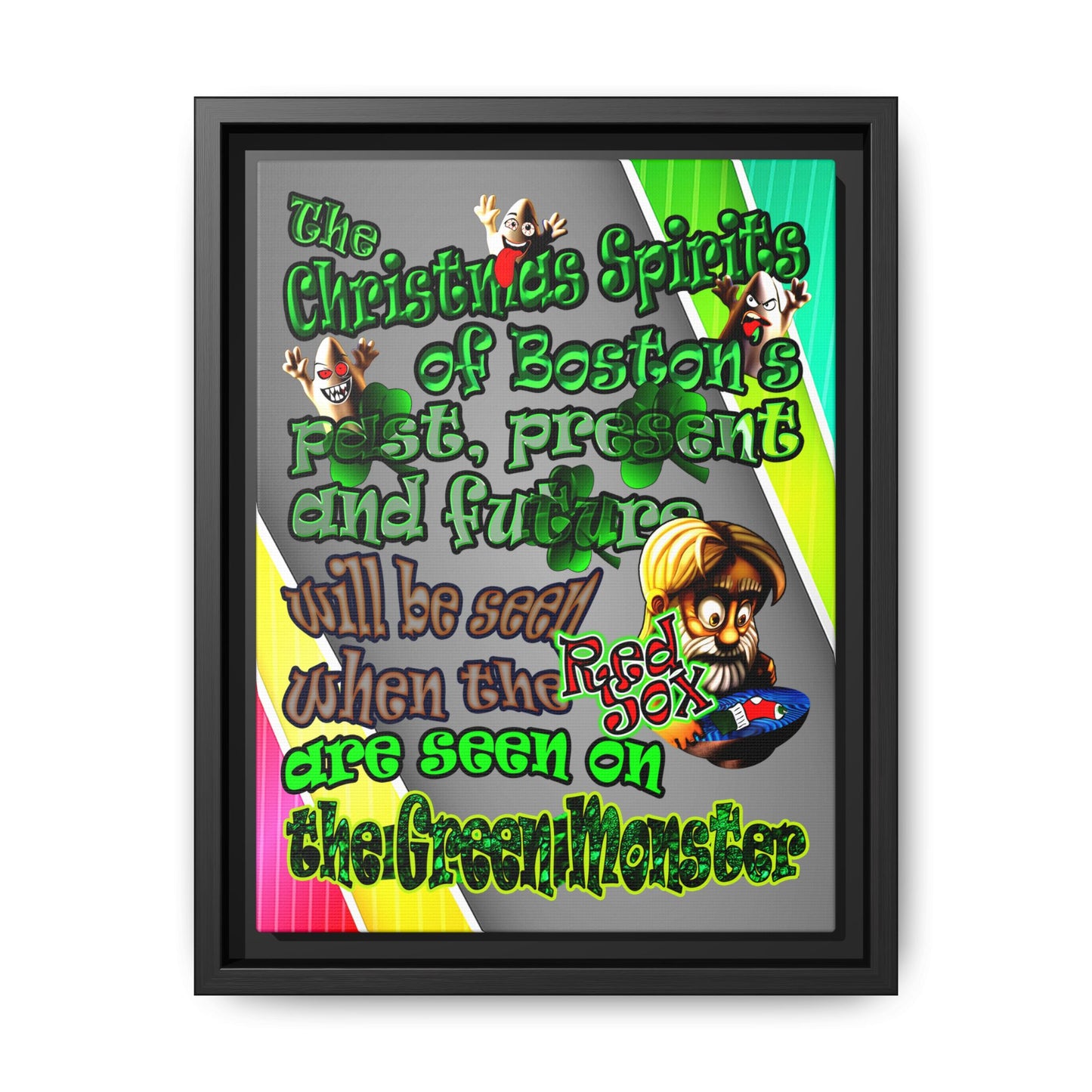 christmas spirits of boston - framed canvas art (rainbow split)