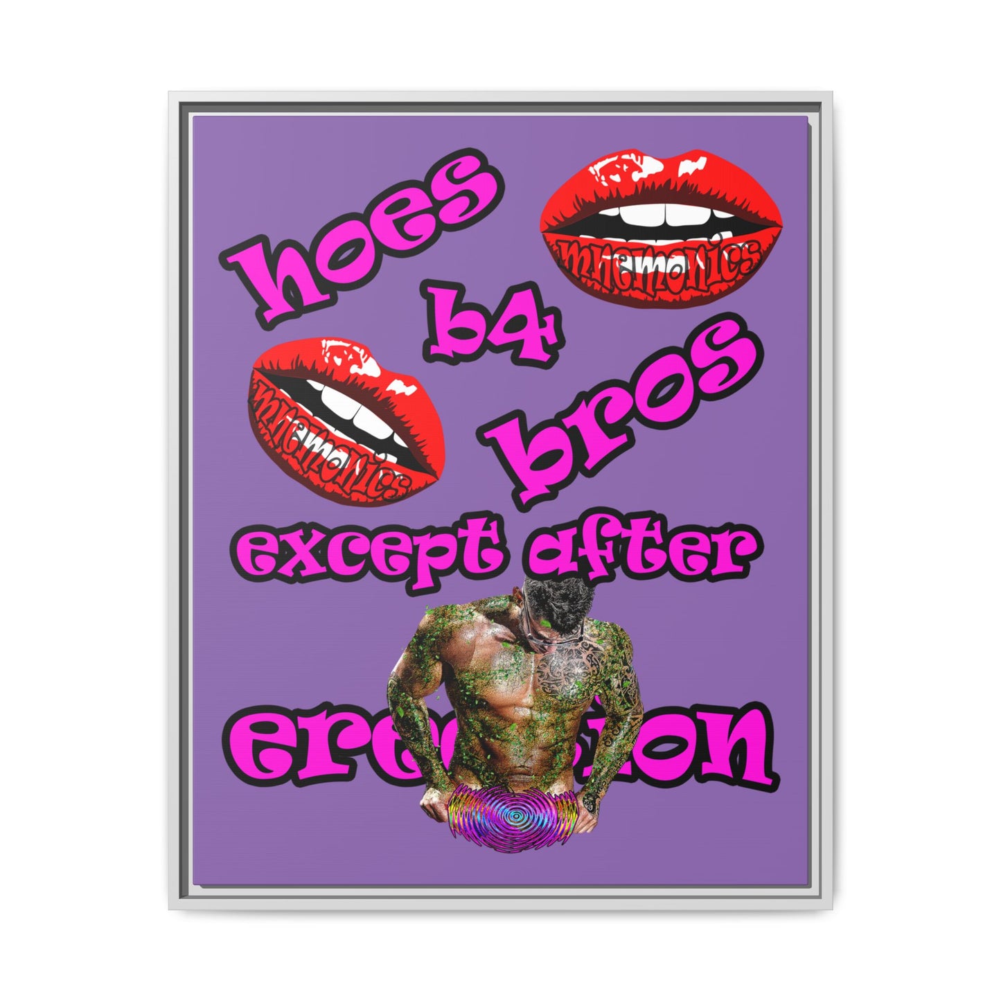 hoes b4 bros - framed canvas art (light purple)