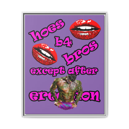 hoes b4 bros - framed canvas art (light purple)