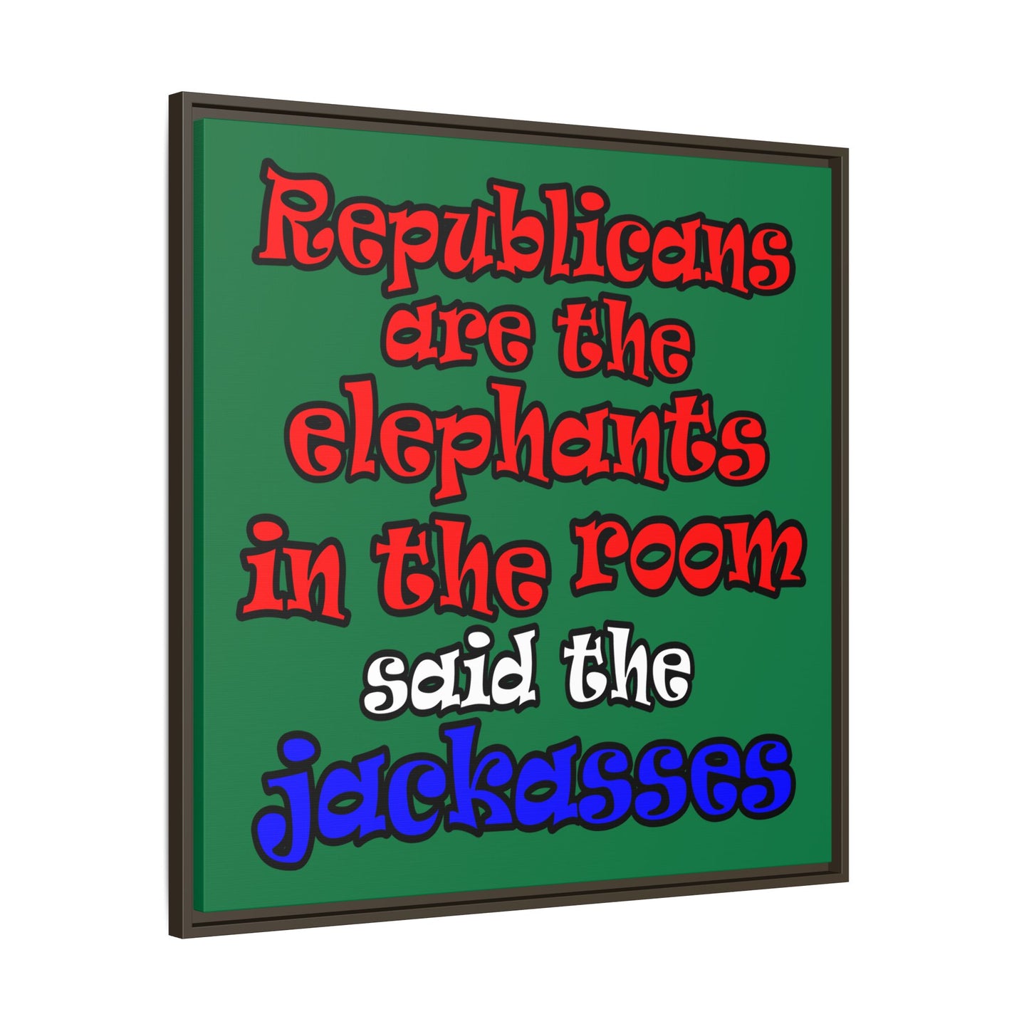 donkeys and elephants - framed canvas art (dark green)