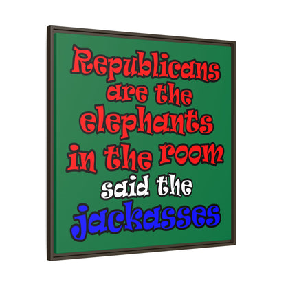 donkeys and elephants - framed canvas art (dark green)