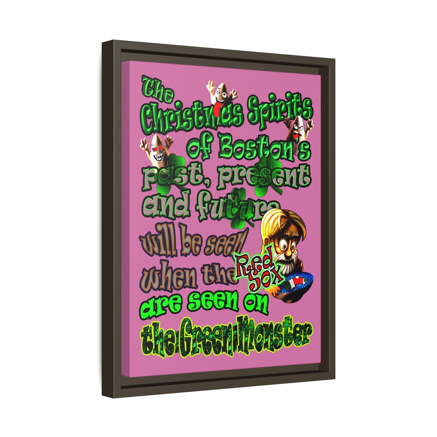 christmas spirits of boston - framed canvas art (light pink)