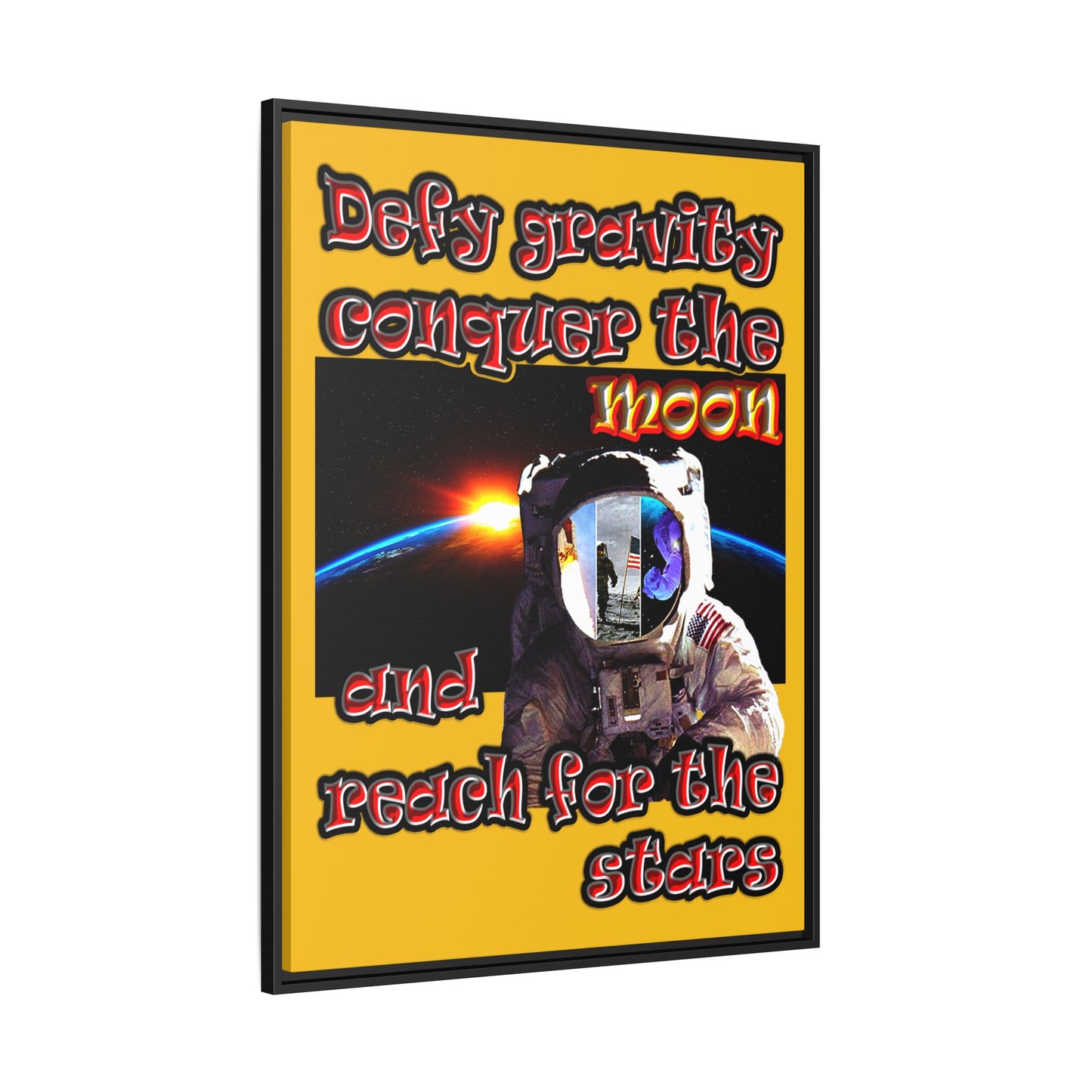 defy conquer reach - framed canvas art (yellow)