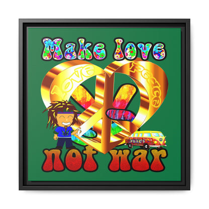love peace - framed canvas art (dark green)