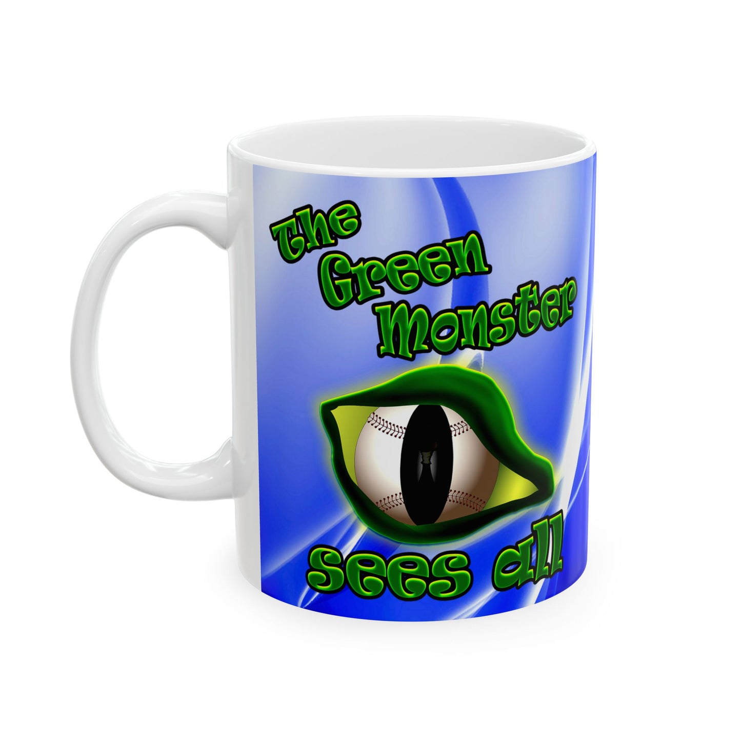 green monster - White Mug (blue-white wave)