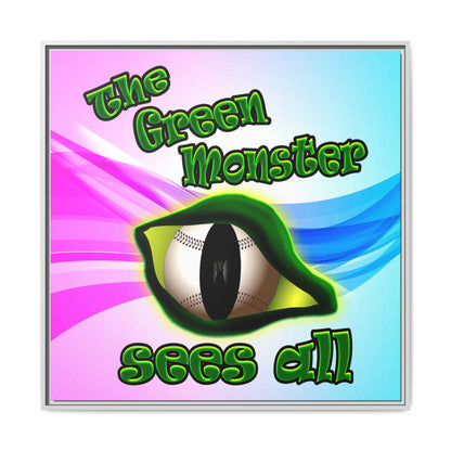 green monster - framed canvas art (light blue-pink wave)