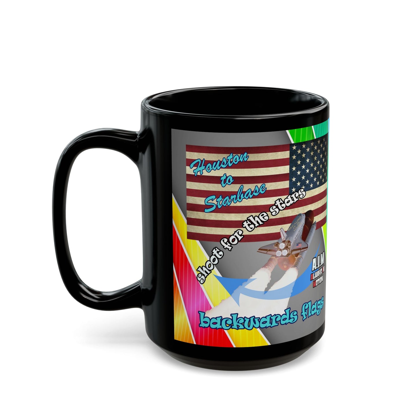 shoot for the stars - Black Mug (rainbow split)