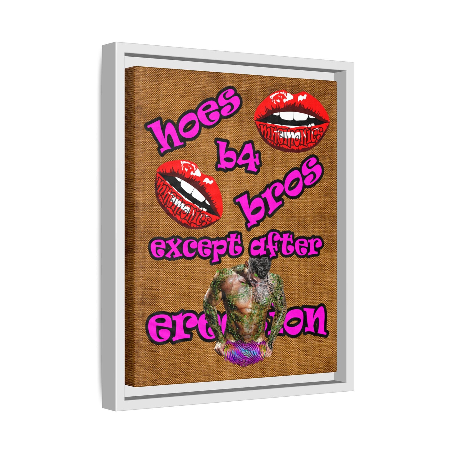 hoes b4 bros - framed canvas art (brown papyrus)