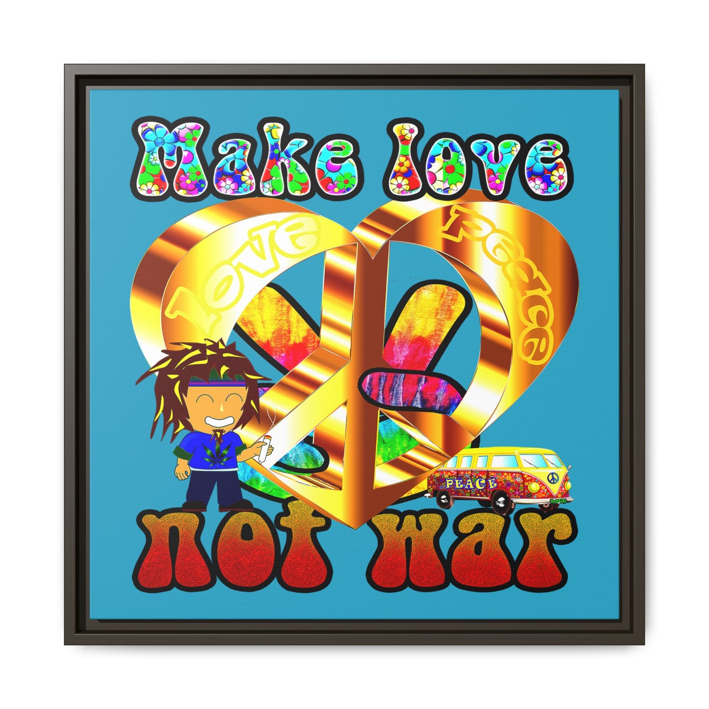 love peace - framed canvas art (turquoise)