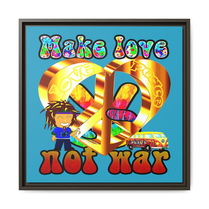 love peace - framed canvas art (turquoise)