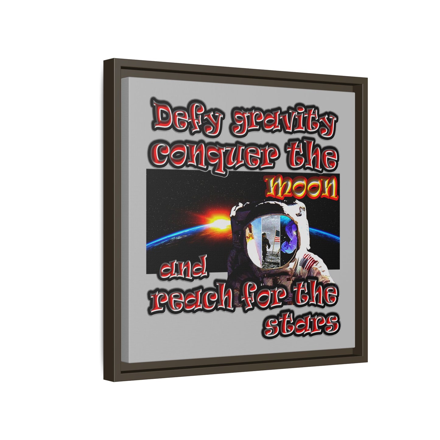 defy conquer reach - framed canvas art (light grey)