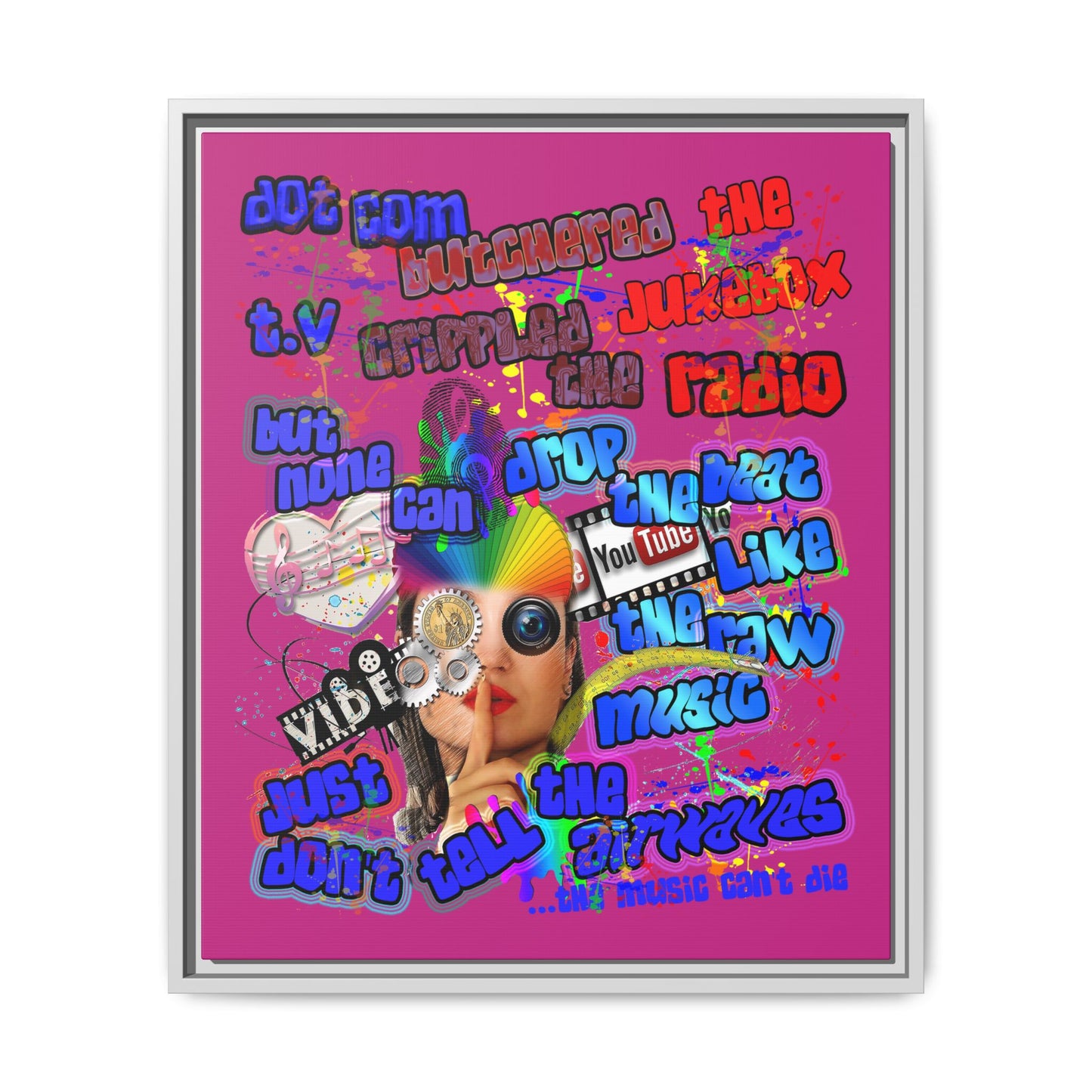 drop the beat - framed canvas art (pink)