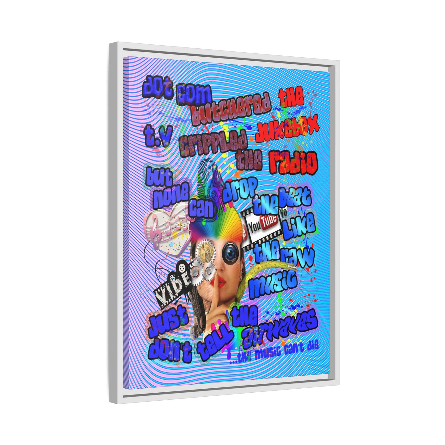 drop the beat - framed canvas art (light blue-purple wave)