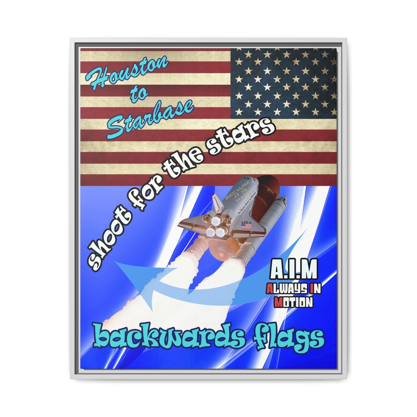 shoot for the stars - framed canvas art (blue-white wave)