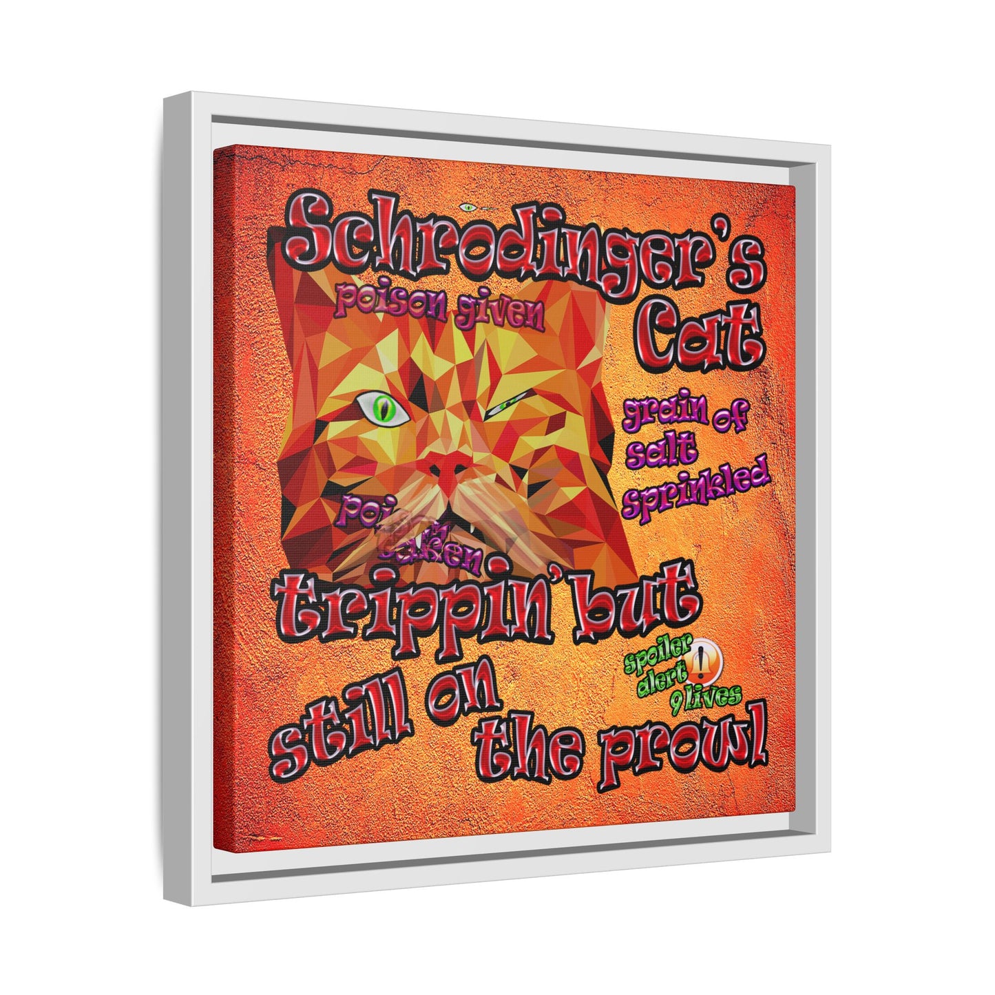schrodinger's cat - framed canvas art (burnt orange)