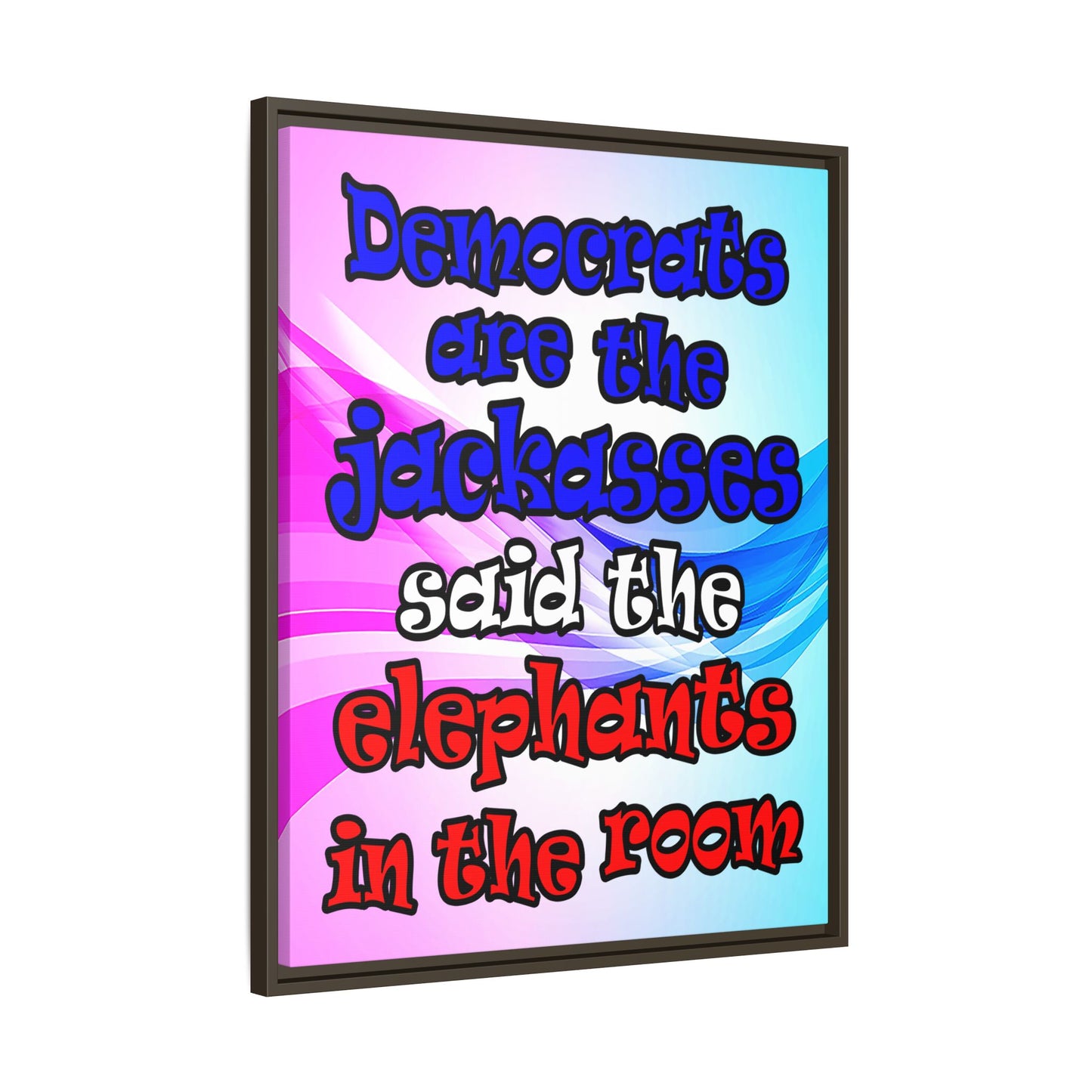 donkeys and elephants - framed canvas art (light blue-pink wave)